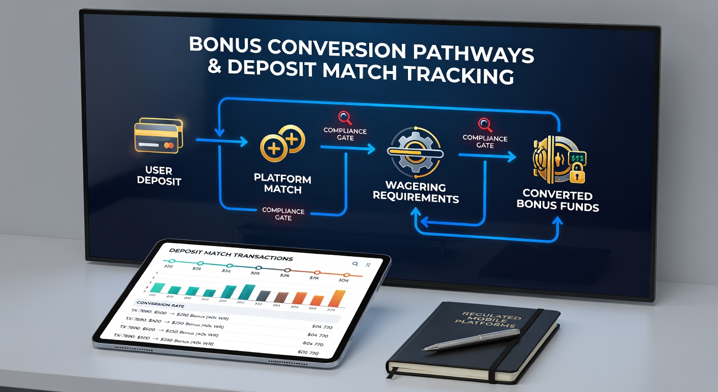 Screenshot of regulated mobile casino wallet showing converted bonus credits available for play with no additional wagering requirements