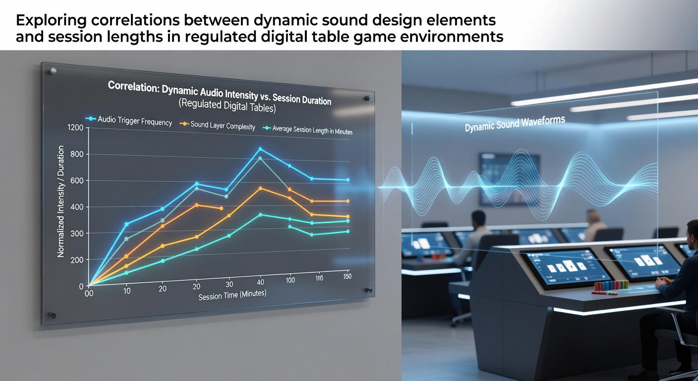 Digital table game interface showing adaptive sound controls and player session metrics in a regulated online environment