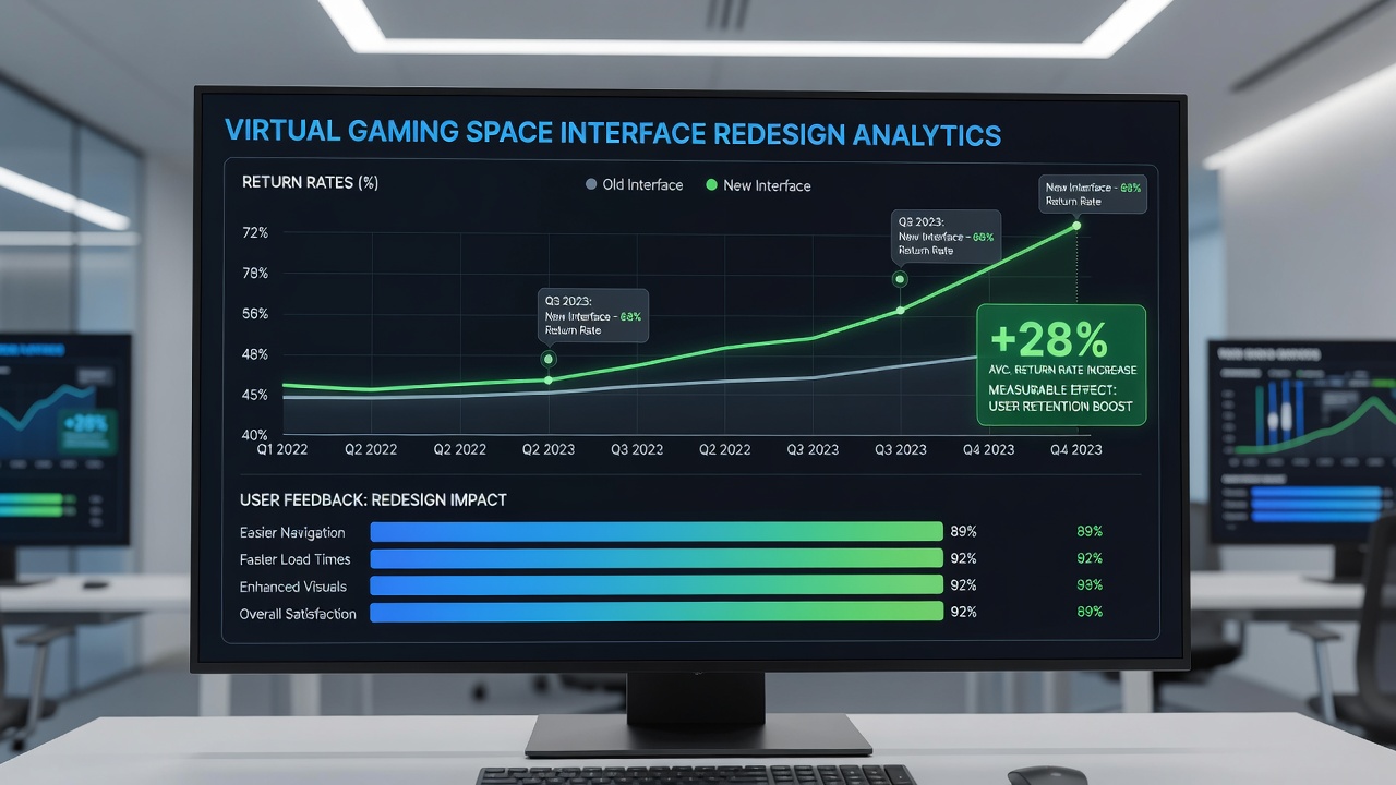 Data visualization charts tracking return rate improvements after interface updates in regulated gaming environments