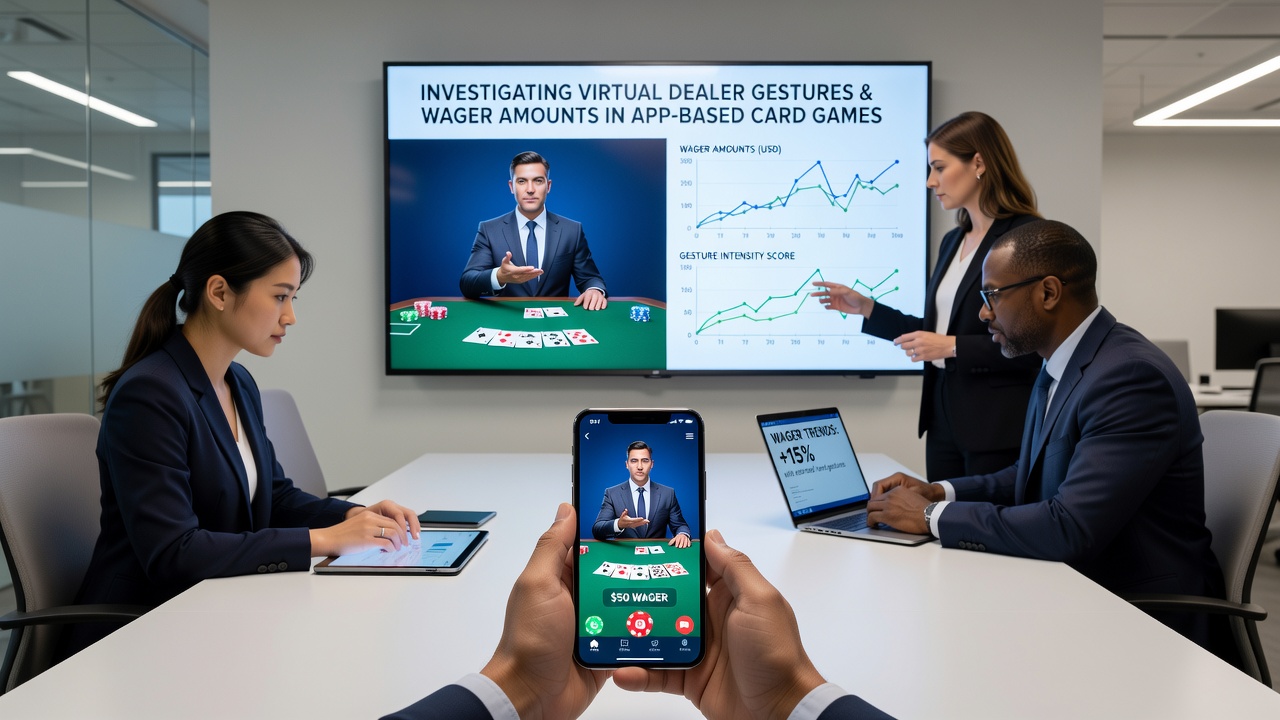 Close-up view of a virtual dealer animation sequence with highlighted gesture elements in a regulated card game app