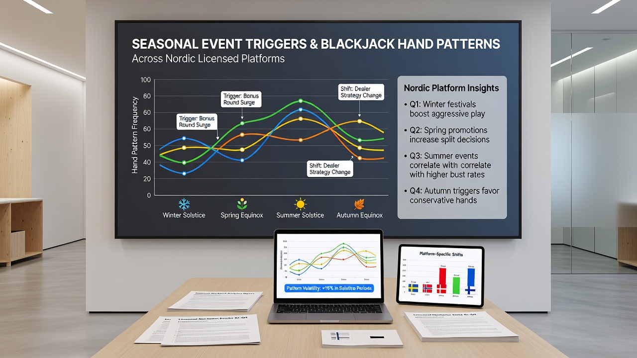 Data visualization of blackjack hand decision heatmaps comparing summer and winter seasonal periods on Nordic licensed platforms