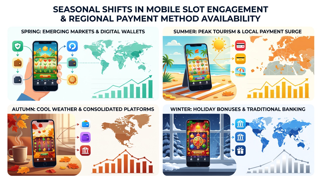 Seasonal payment method interfaces on mobile devices showing regional variations in slot gameplay