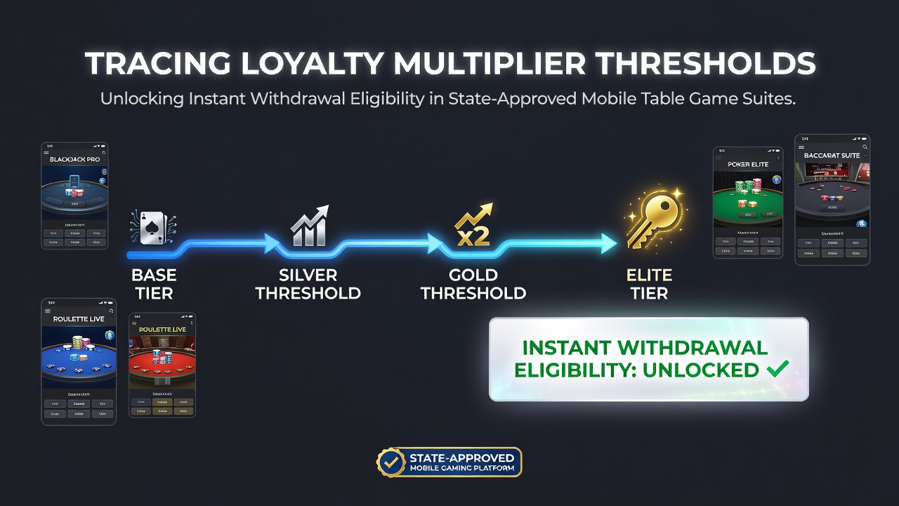 Mobile table game interface displaying loyalty multiplier progress and withdrawal eligibility indicators